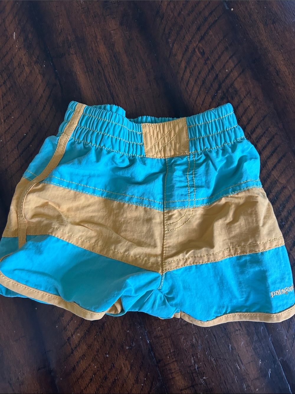 Patagonia Turquoise and Yellow Kids Swim Shorts